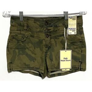 Blue Spice Camo High Waist Shorts Juniors 5 Grunge Military Stretch Festival NWT